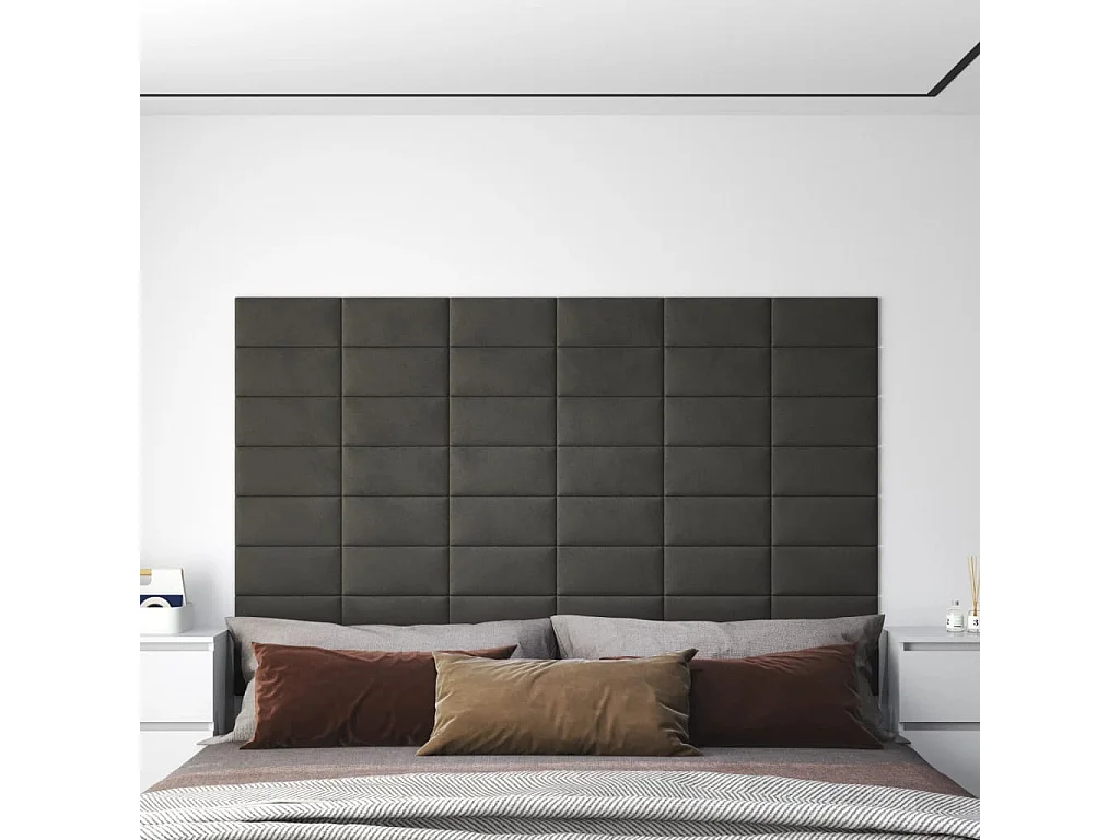 Panneaux muraux 12 pcs Gris foncé 30x15 cm Velours 0,54 m² FR484605