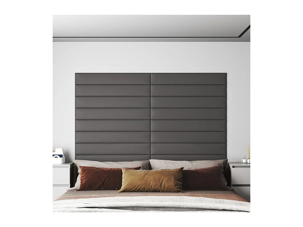 Panneaux muraux 12 pcs Gris 90x15 cm Similicuir 1,62 m² FR133128