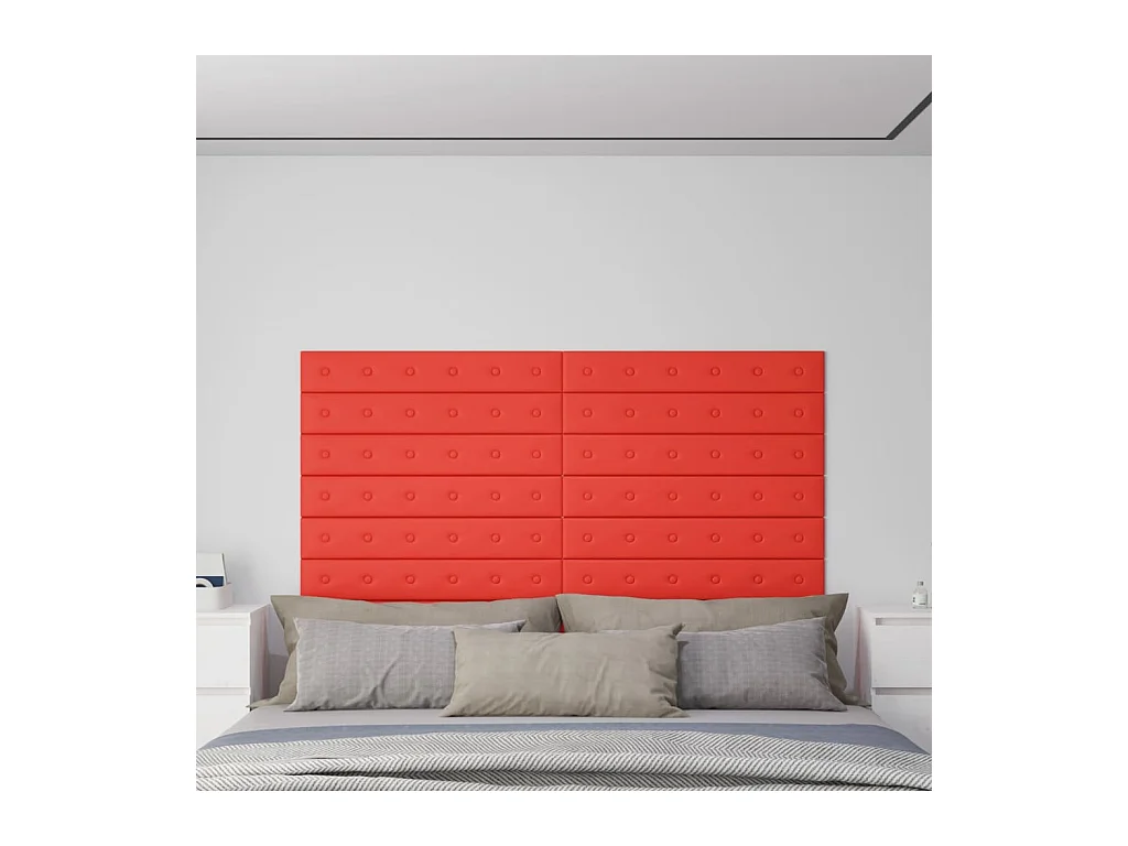 Panneaux muraux 12 pcs Rouge 90x15 cm Similicuir 1,62 m² FR422605