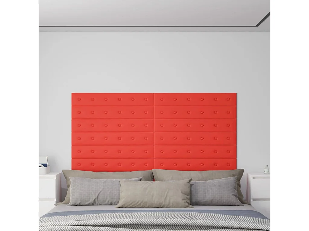 Panneaux muraux 12 pcs Rouge 90x15 cm Similicuir 1,62 m² FR422605