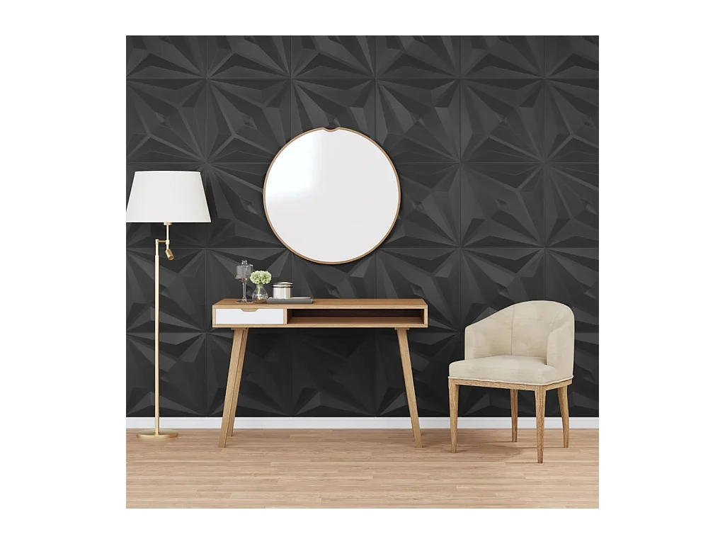 Panneaux muraux 48 pcs noir 50x50 cm XPS 12 m² étoile FR533462