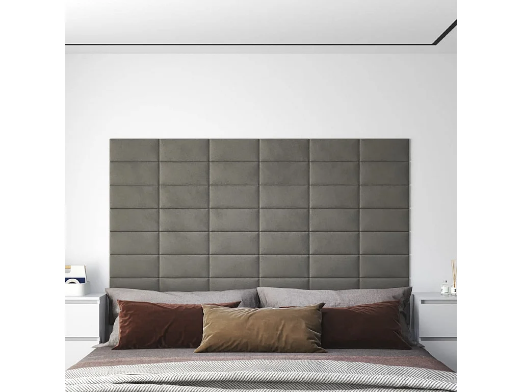 Panneaux muraux 12 pcs Gris clair 30x15 cm Velours 0,54 m² FR638095