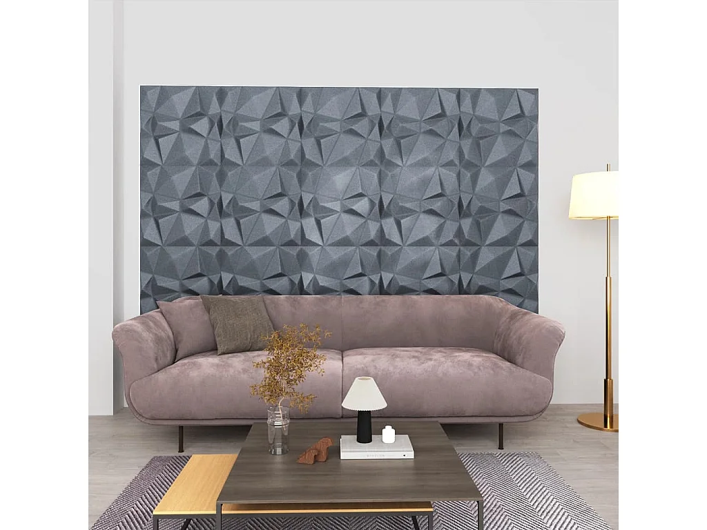 24 st Wandpanelen 3D diamant 6 m² 50x50 cm grijs BE301937