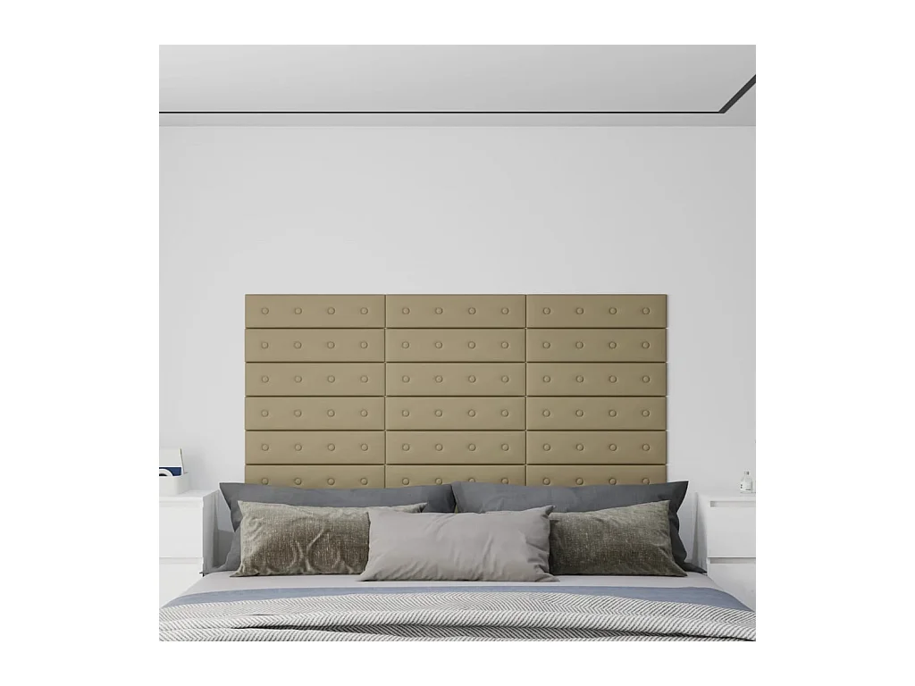 Wandpanelen 12 st 1,08 m² 60x15 cm kunstleer cappuccinokleurig BE660323