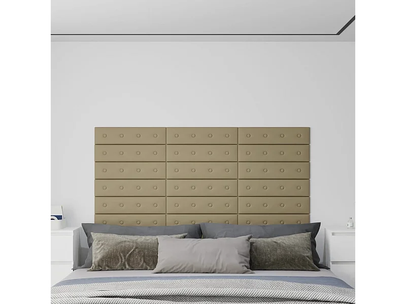 Painel parede 12pcs 60x15cm couro artificial 1,08 m² cappuccino PT397939