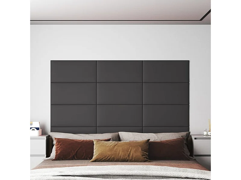 Painel de parede 12 pcs 60x30 cm couro artificial 2,16 m² cinza PT763651