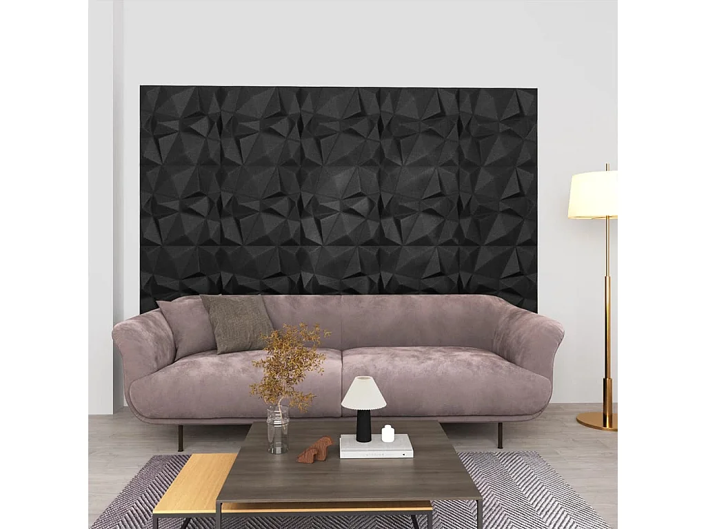 Panneaux muraux 3D 48 pcs 50x50 cm Noir diamant 12 m² FR419657