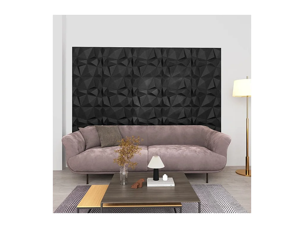 Panneaux muraux 3D 48 pcs 50x50 cm Noir diamant 12 m² FR419657