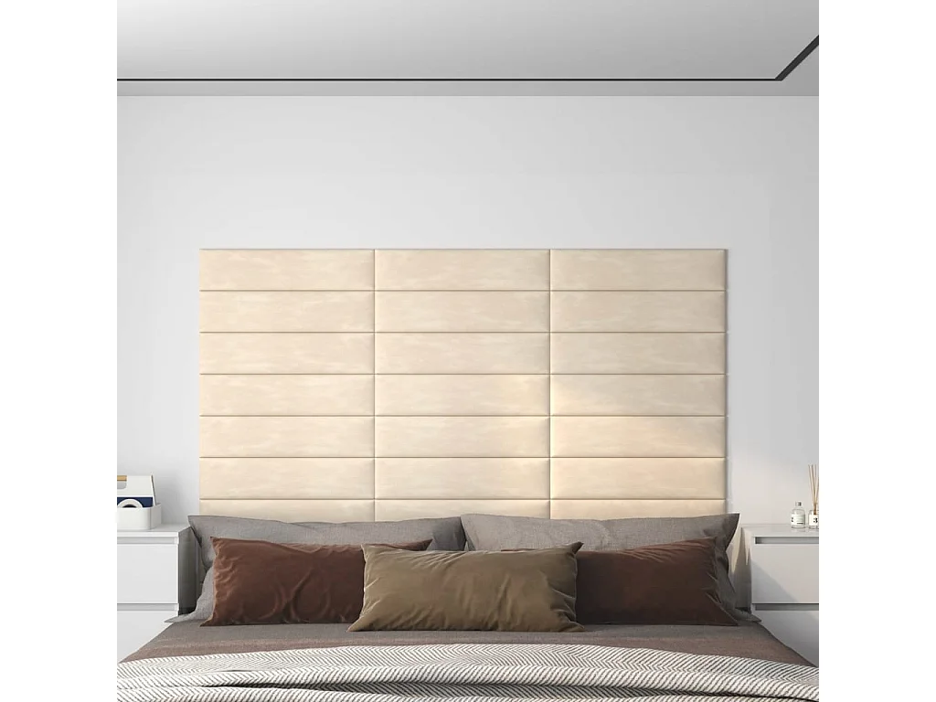 Panneaux muraux 12 pcs Crème 60x15 cm Velours 1,08 m² FR420439