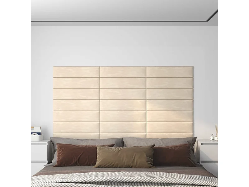 Paneles de pared 12 uds terciopelo color crema 60x15 cm 1,08 m² ES822216