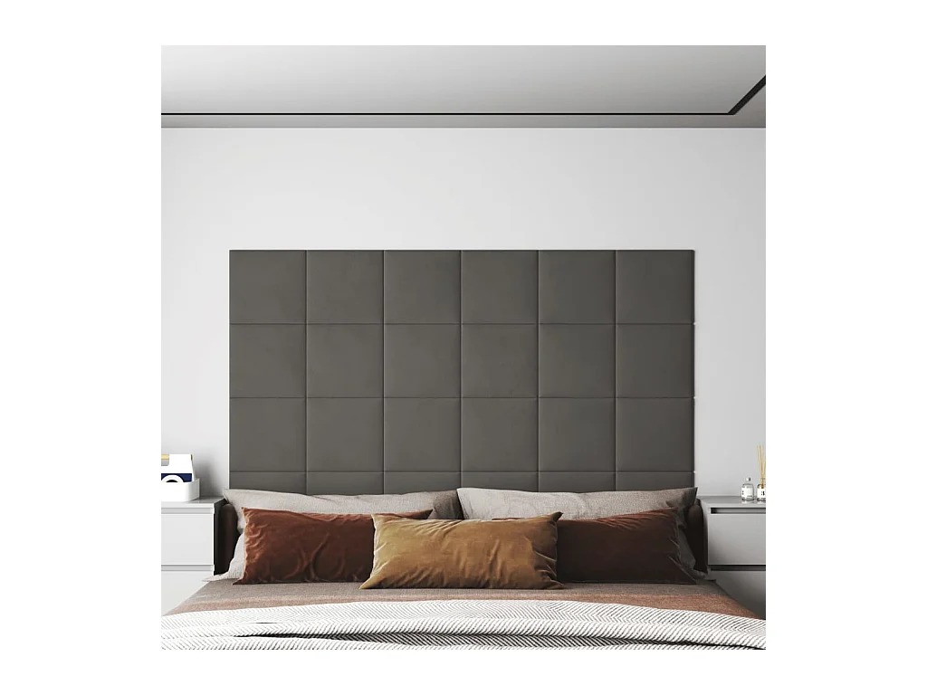 Panneaux muraux 12 pcs Gris foncé 30x30 cm Velours 1,08 m² FR725965