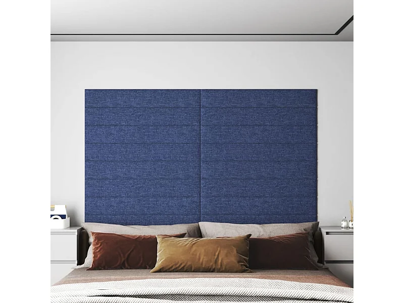 Paneles de pared 12 uds tela azul 90x15 cm 1,62 m² ES306884