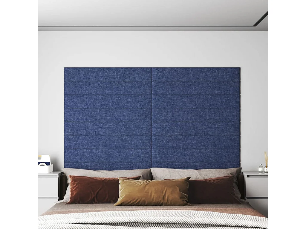 Paneles de pared 12 uds tela azul 90x15 cm 1,62 m² ES306884