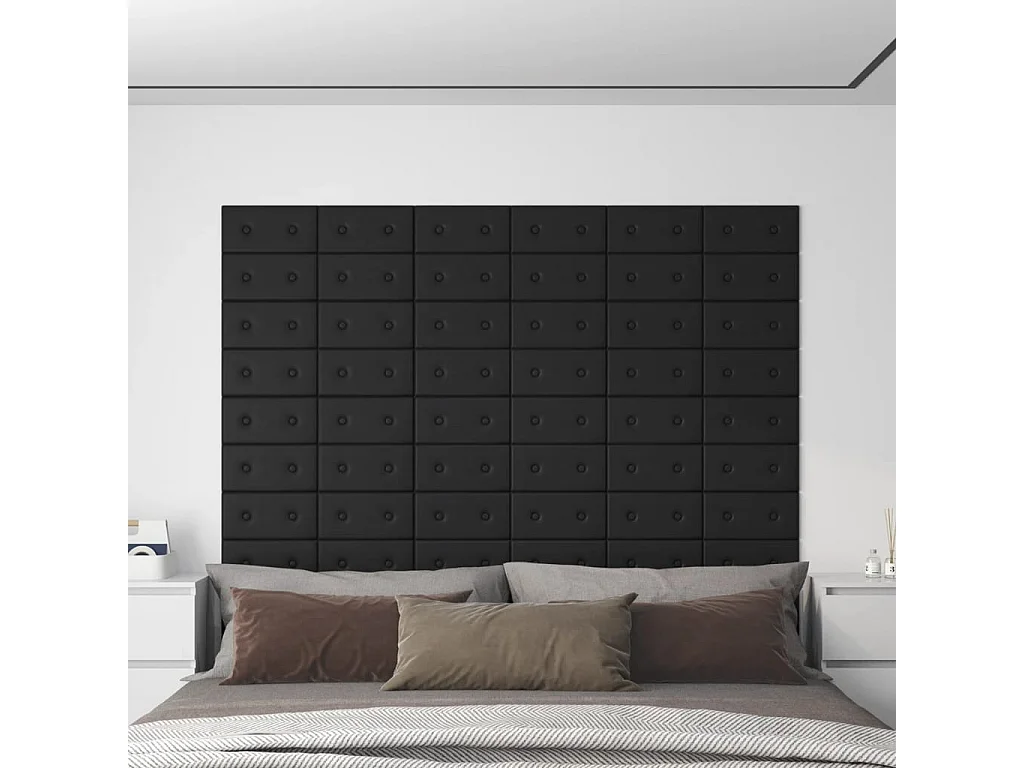 Wandpanelen 12 st 0,54 m² 30x15 cm kunstleer zwart BE356239