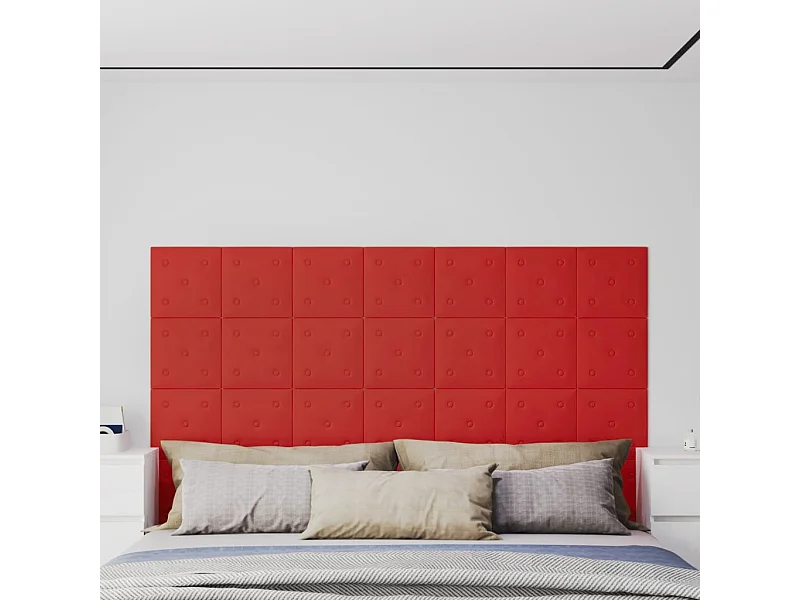 Wandpanelen 12 st 1,08 m² 30x30 cm kunstleer wijnrood BE716557