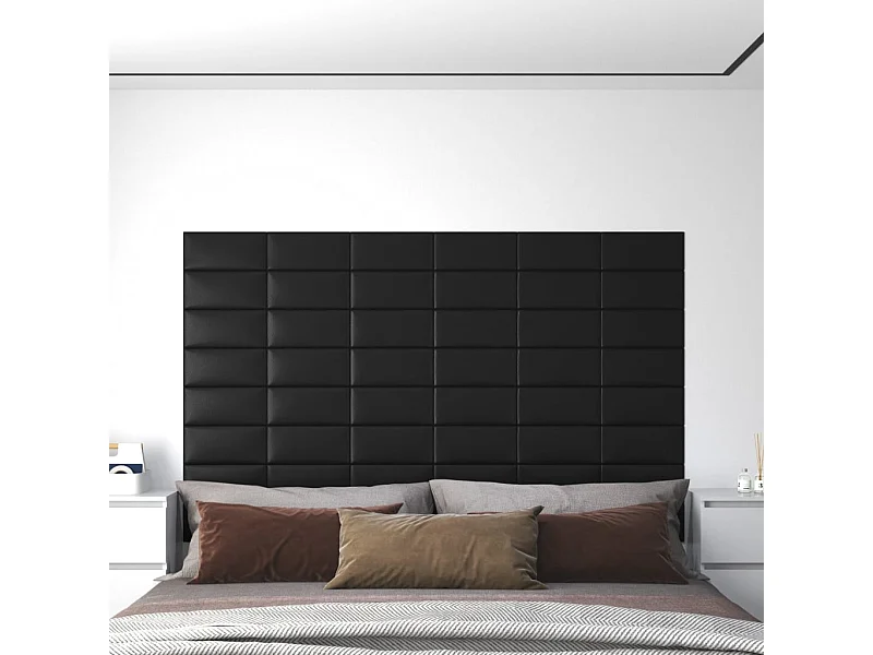Painel de parede 12 pcs 30x15 cm couro artificial 0,54 m² preto PT826568