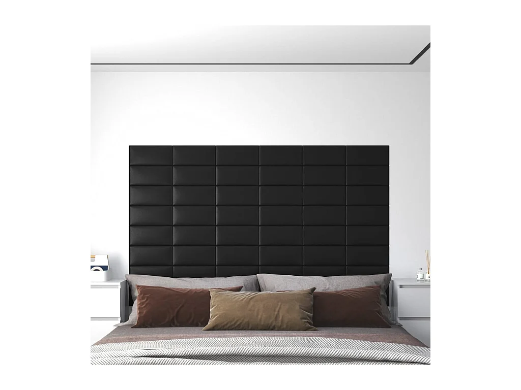 Panneaux muraux 12 pcs Noir 30x15 cm Similicuir 0,54 m² FR930494