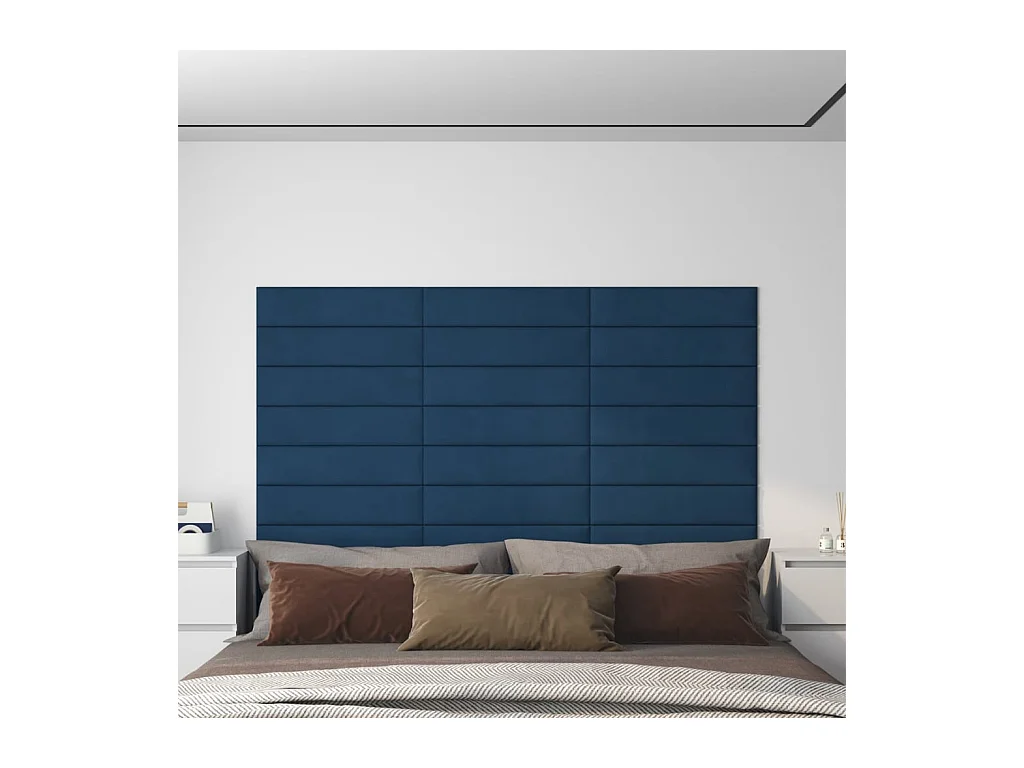 Panneaux muraux 12 pcs Bleu 60x15 cm Velours 1,08 m² FR366517