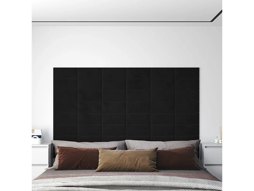 Paneles de pared 12 uds terciopelo negro 30x15 cm 0,54 m² ES921671