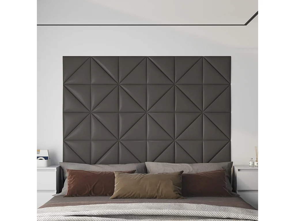 Painel parede 12 pcs 30x30cm couro artificial 0,54 m² cinza PT578040