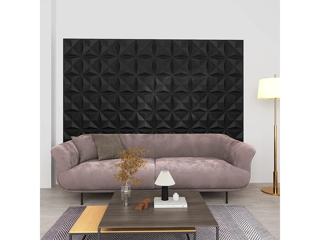 Paneles de pared 3D 48 unidades negro origami 12 m² 50x50 cm ES407463