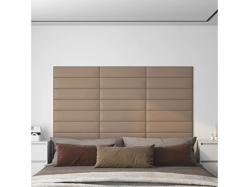 Paneles pared 12 uds cuero sintético capuchino 60x15 cm 1,08 m² ES256080