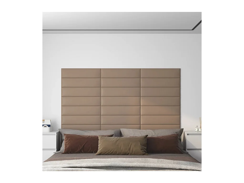 Wandpanelen 12 st 1,08 m² 60x15 cm kunstleer cappuccinokleurig BE848627