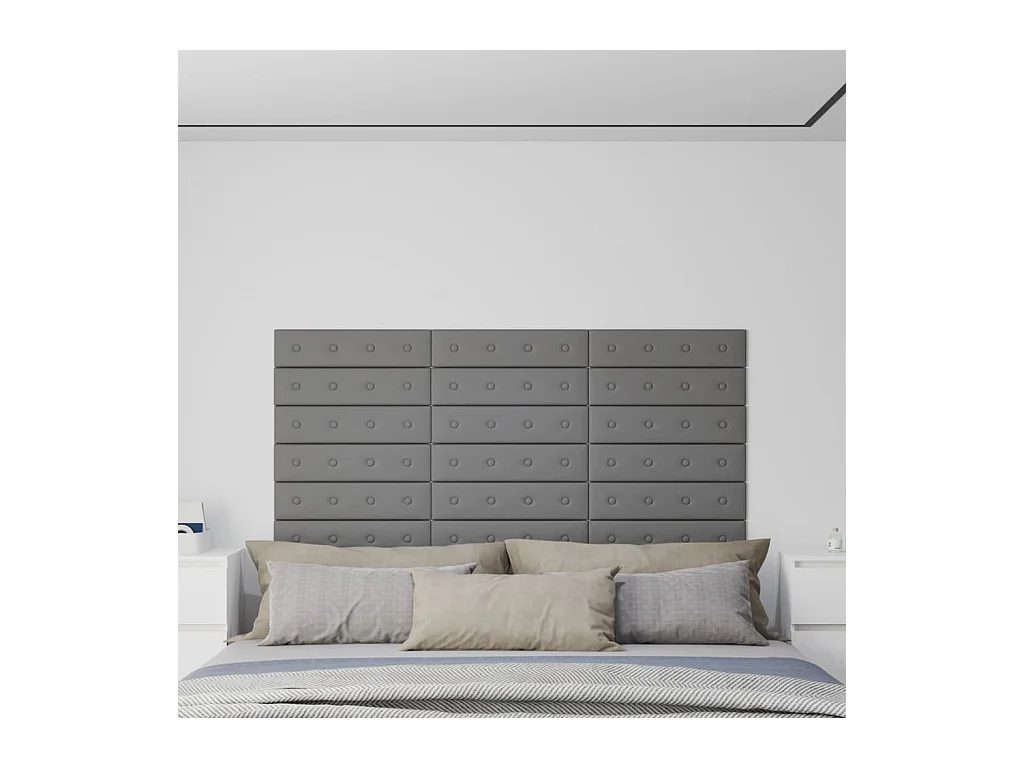 Panneaux muraux 12 pcs Gris 60x15 cm Similicuir 1,08 m² FR305221
