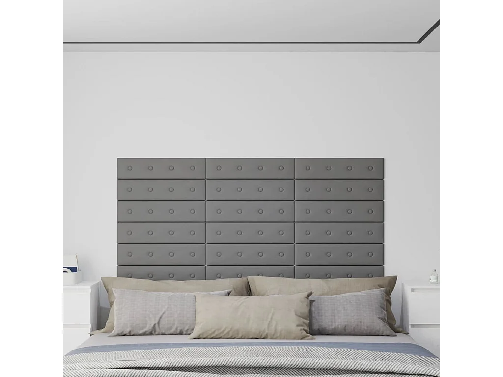 Painel parede 12pcs 60x15 cm couro artificial 1,08 m² cinza PT177974
