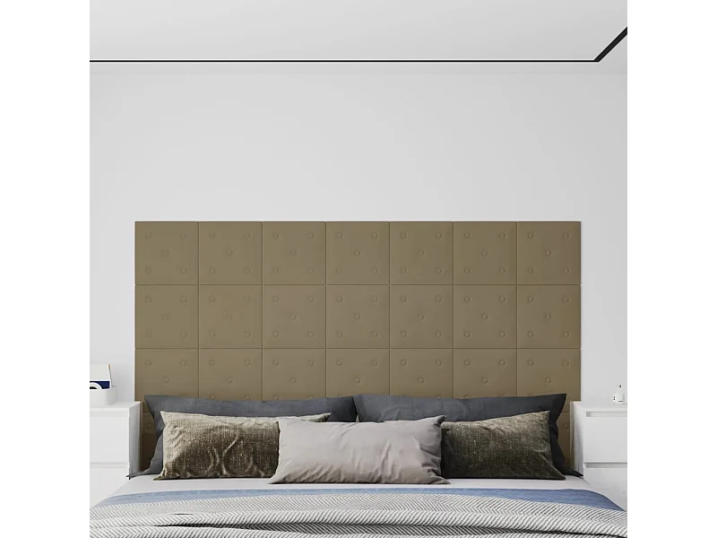 Paneles pared 12 uds cuero sintético capuchino 30x30 cm 1,08 m² ES426496