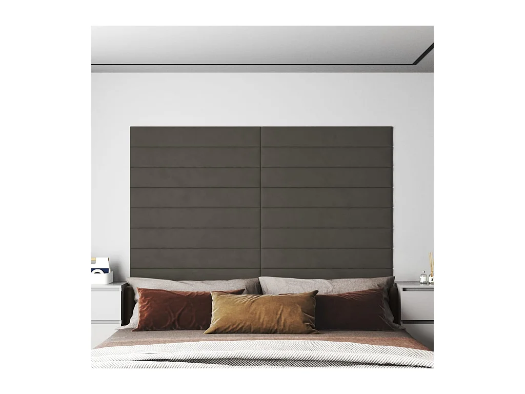 Panneaux muraux 12 pcs Gris foncé 90x15 cm Velours 1,62 m² FR638070