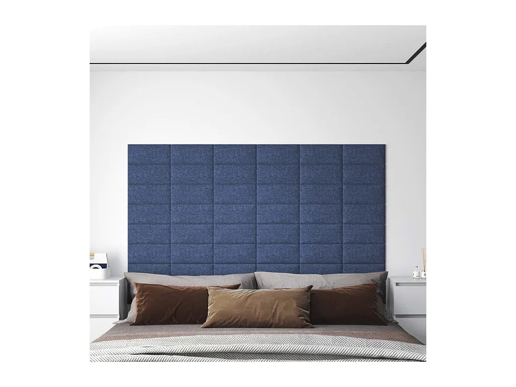 Panneaux muraux 12 pcs Bleu 30x15 cm Tissu 0,54 m² FR551466