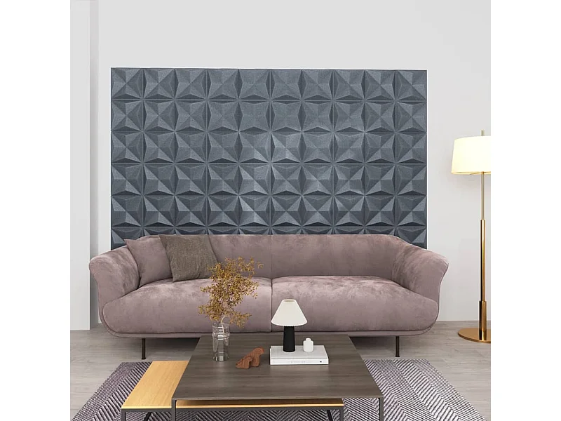 12 st Wandpanelen 3D origami 3 m² 50x50 cm grijs BE144543
