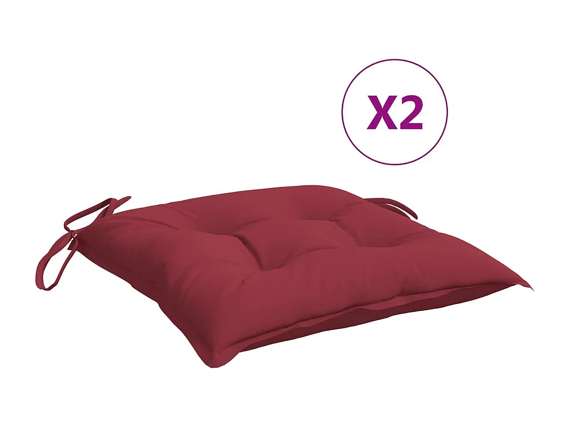 Coussins de palette lot de 2 rouge bordeaux 50x50x7 cm FR901282