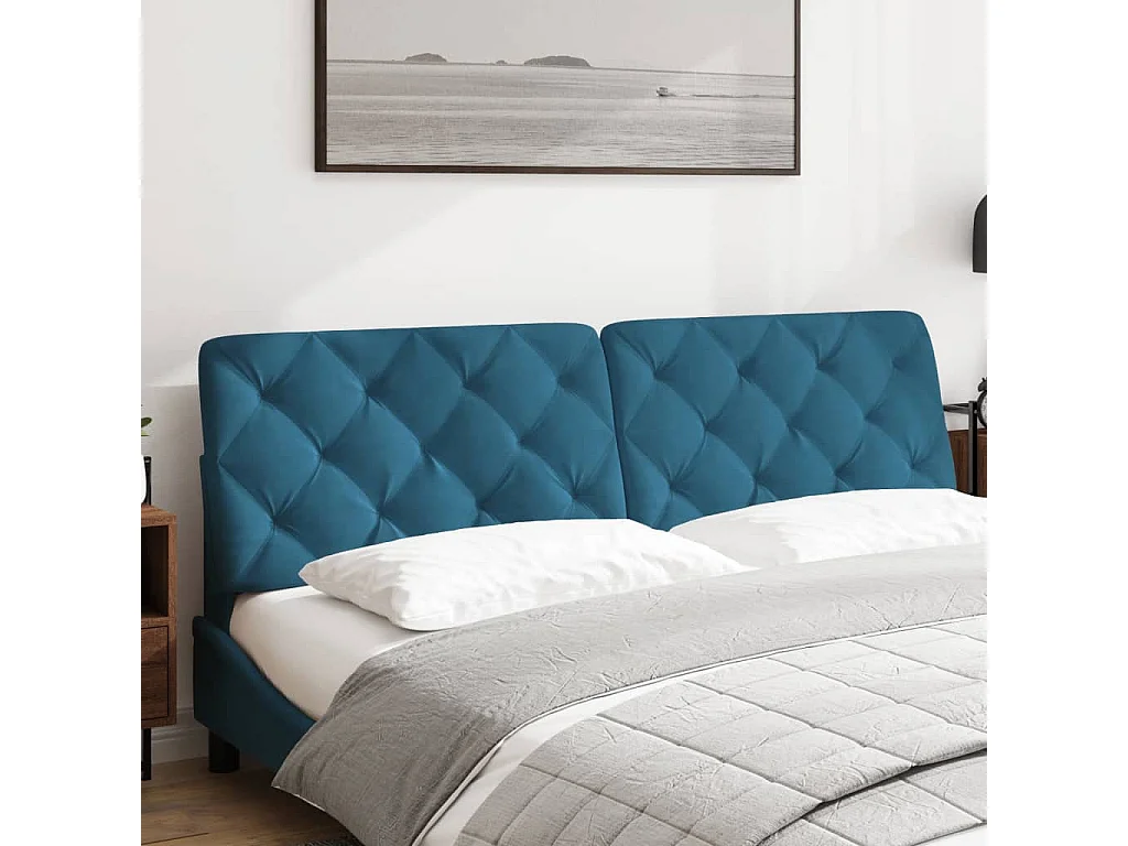 Cabecero de cama acolchado terciopelo azul 180 cm ES129342
