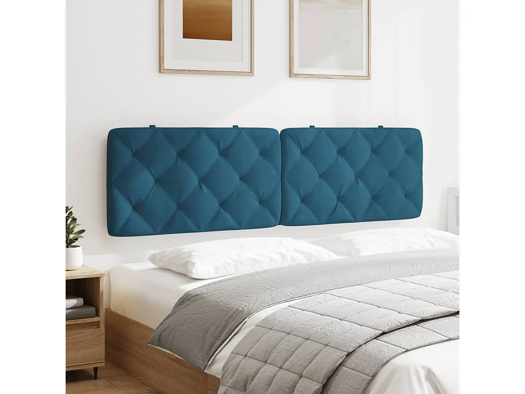 Coussin de tête de lit bleu 180 cm velours FR936833