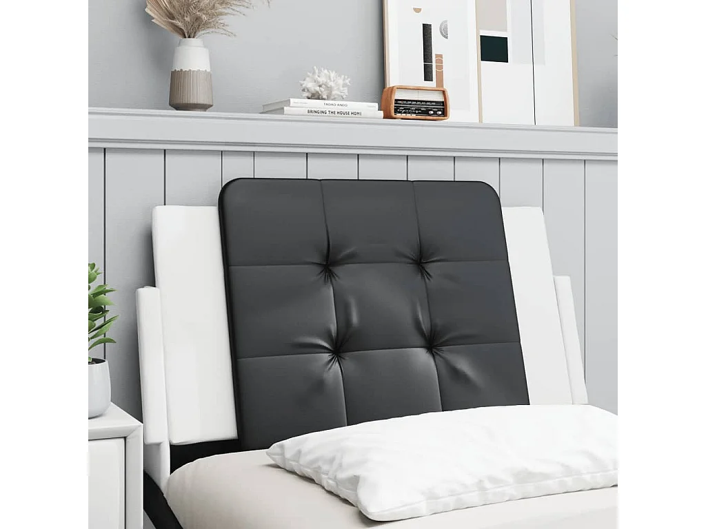 Cabecero de cama acolchado cuero sintético negro y blanco 80 cm ES253693