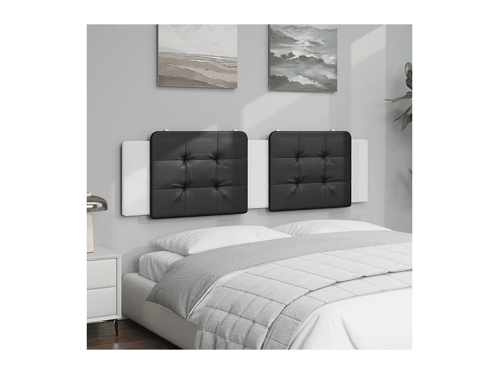 Cabecero de cama acolchado cuero sintético negro blanco 180 cm ES665415
