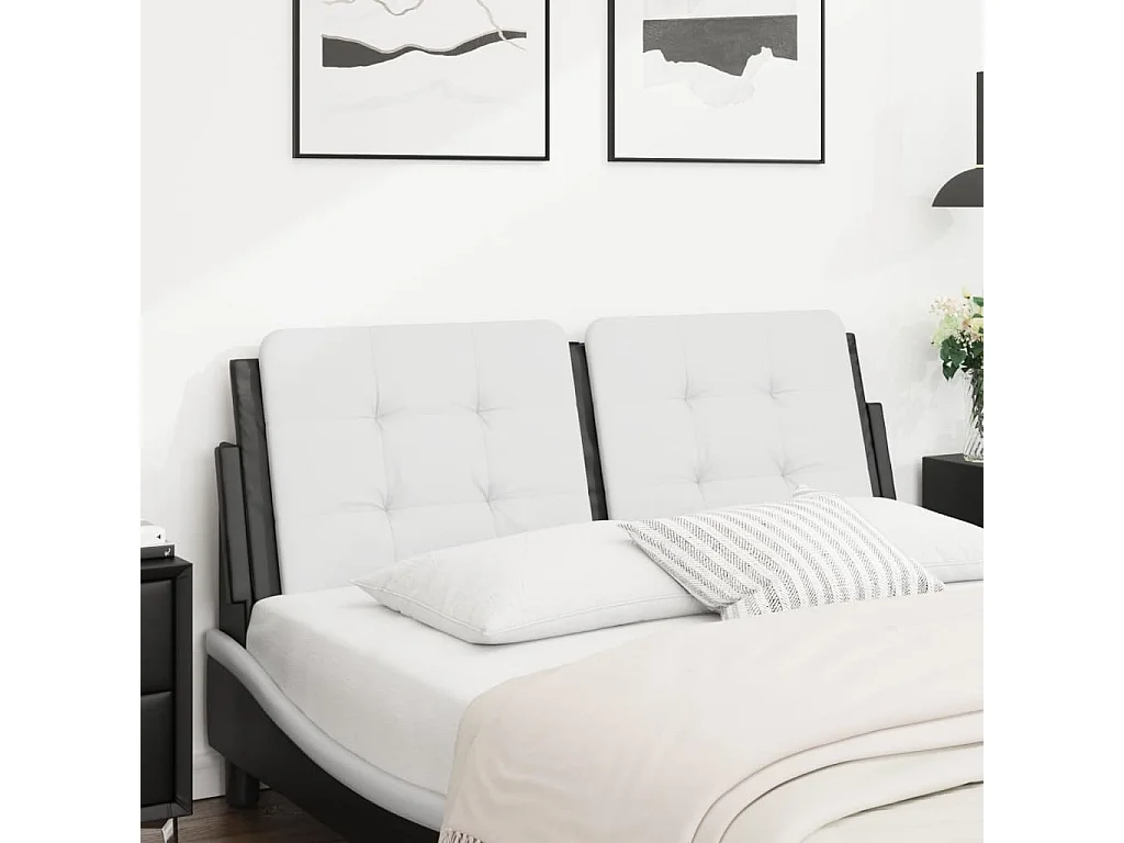 Almofadão de cabeceira 140 cm couro artificial branco e preto PT432457