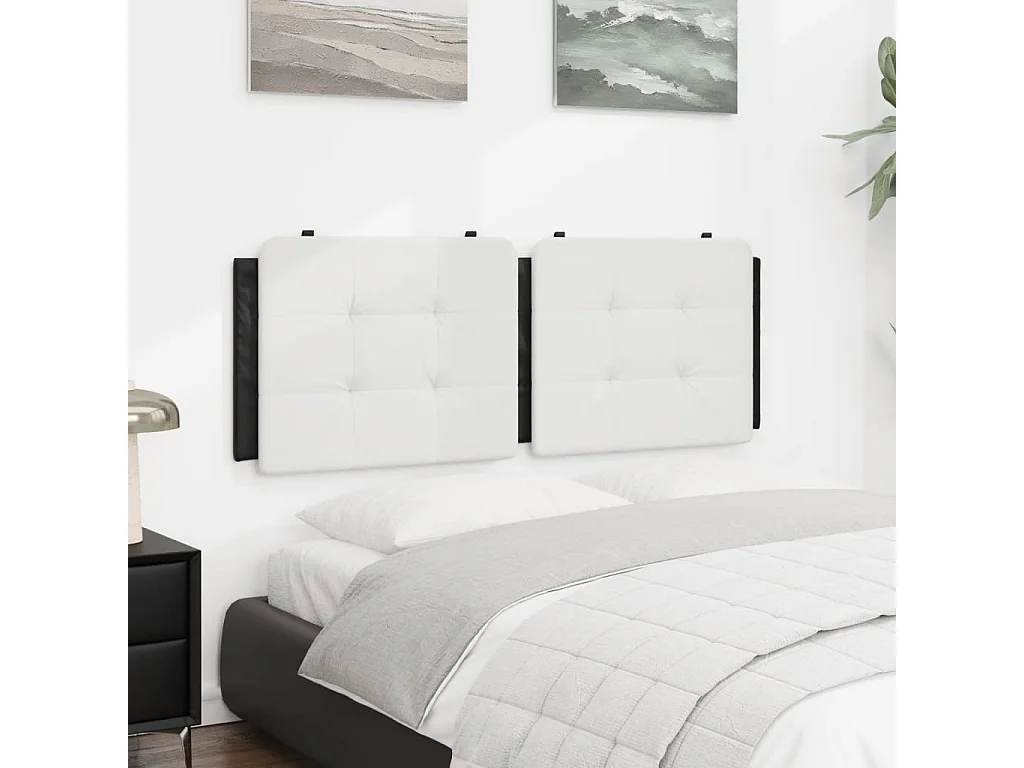 Cabecero de cama acolchado cuero sintético blanco negro 140 cm ES597298