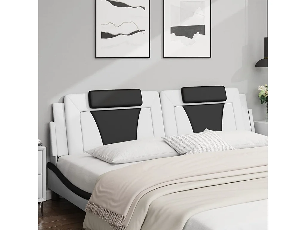Hoofdbordkussen 200 cm kunstleer wit en zwart BE298394