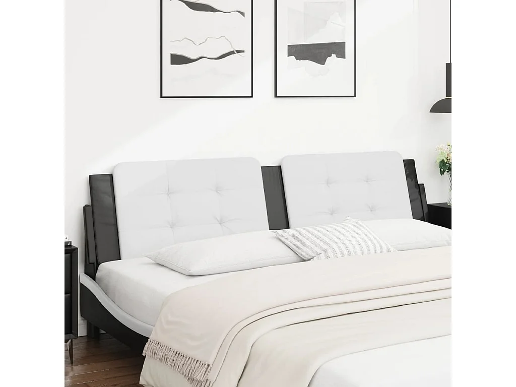 Cabecero de cama acolchado cuero sintético blanco negro 200 cm ES641151