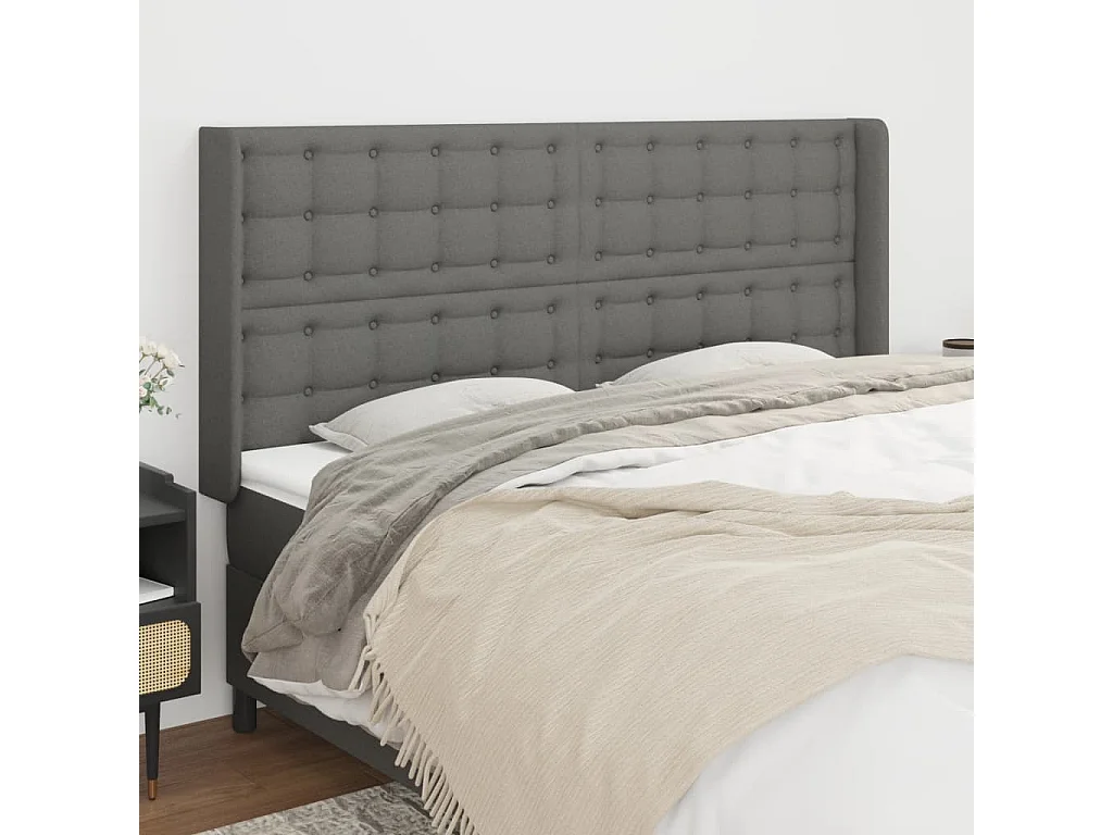 Tête de lit avec oreilles Gris foncé 183x16x118/128 cm Tissu FR486218