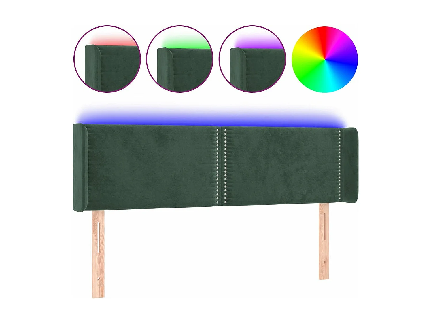 Cabecero con LED de terciopelo verde oscuro 147x16x78/88 cm ES167445