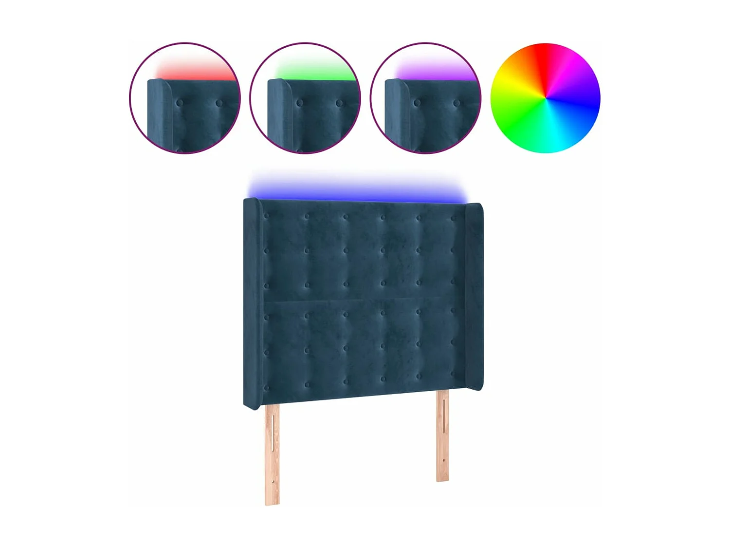Cabeceira cama c/ luzes LED veludo 93x16x118/128 cm azul-escuro PT561373