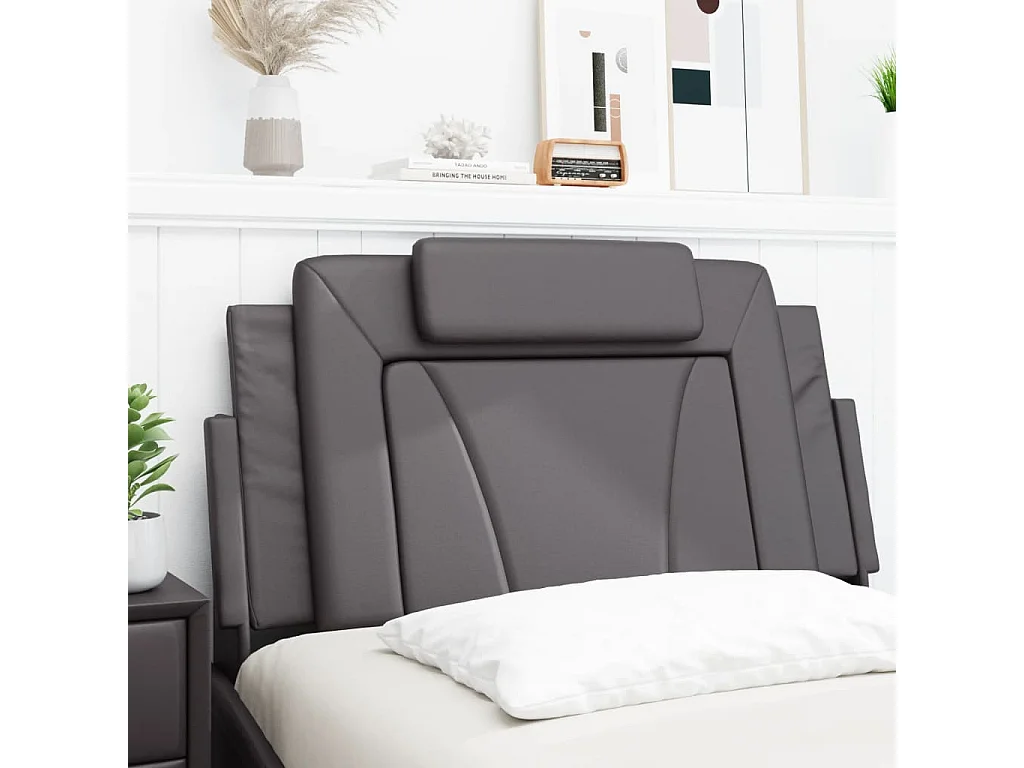 Coussin de tête de lit gris 100 cm similicuir FR865462