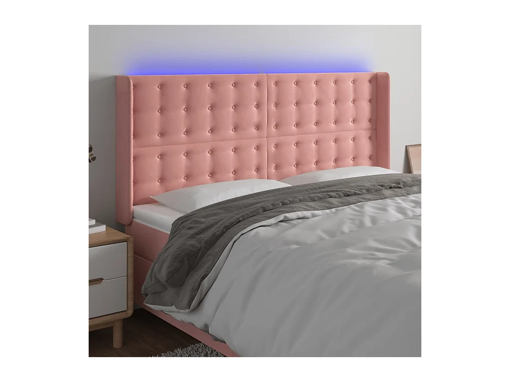 Cabecero con LED de terciopelo rosa 183x16x118/128 cm ES669718