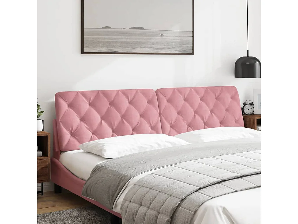 Cabecero de cama acolchado terciopelo rosa 200 cm ES246456