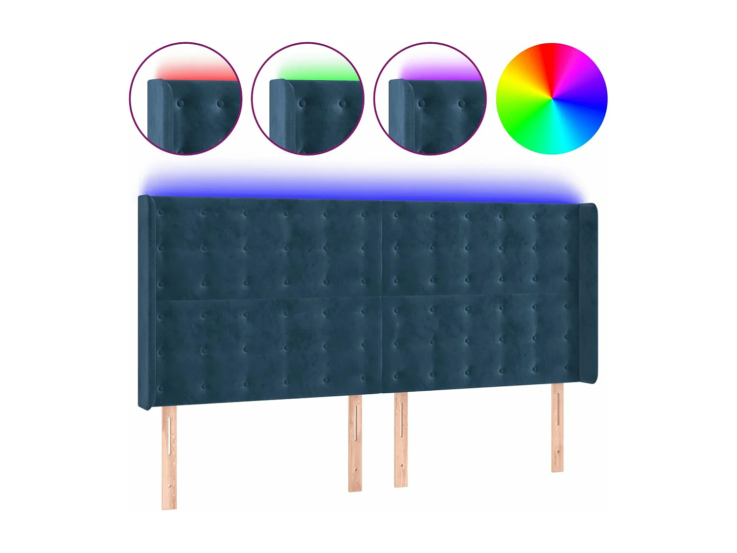 Cabeceira cama c/ luzes LED veludo 183x16x118/128cm azul-escuro PT976131