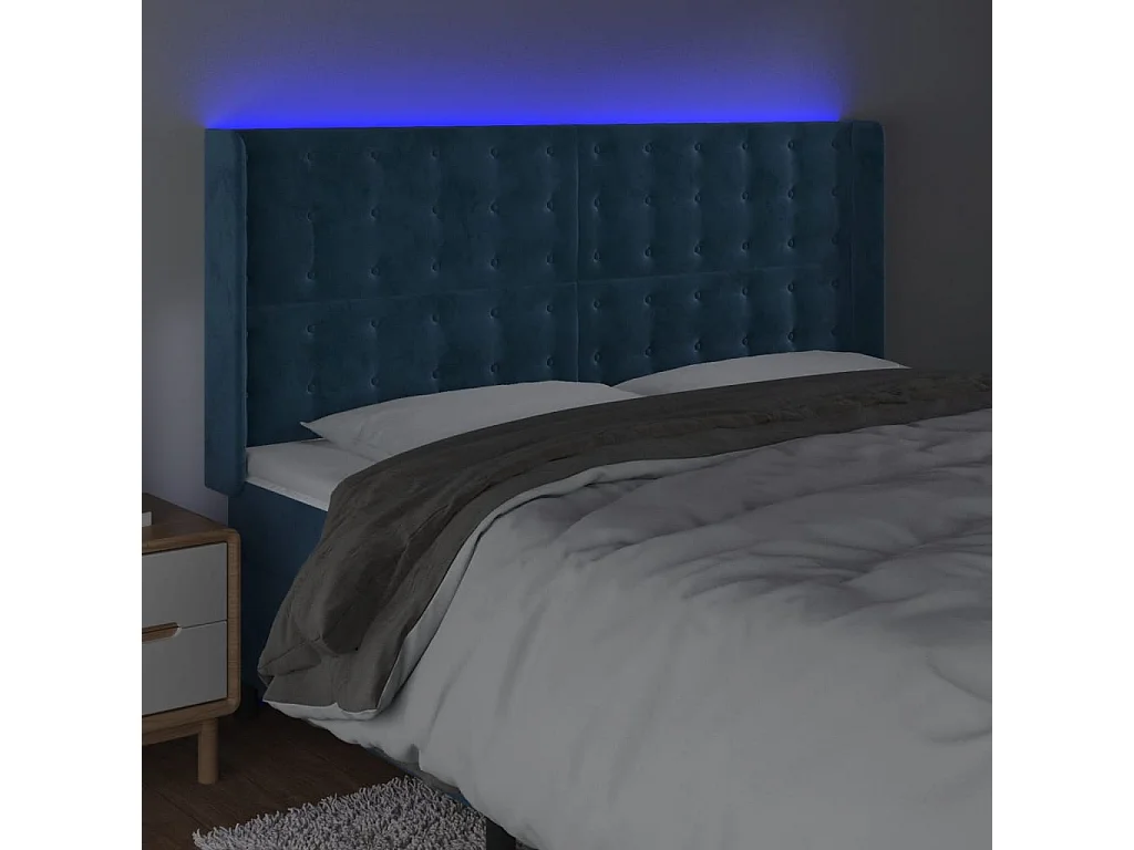 Cabeceira cama c/ luzes LED veludo 183x16x118/128cm azul-escuro PT976131